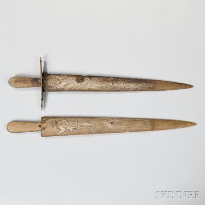 Two Carved and Engraved Swordfish Daggers