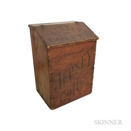 Dayton Spice Mills Co. "Jersey Coffee" Red-painted and Stenciled Coffee Bin