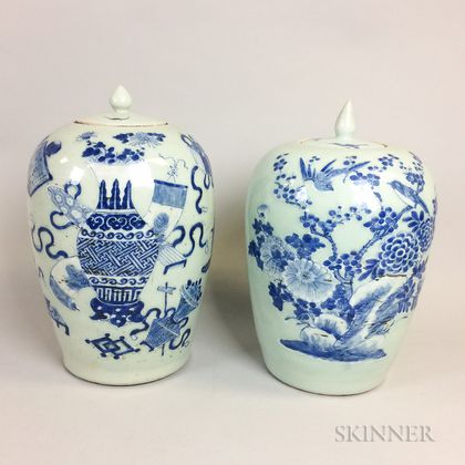 Two Chinese Porcelain Blue and White Ginger Jars