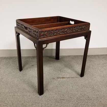 Chinese Chippendale-style Carved Mahogany Butler's Tray on Stand