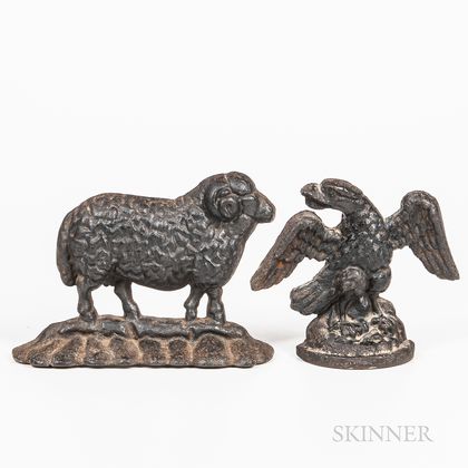 Cast Iron Eagle and Sheep Doorstops
