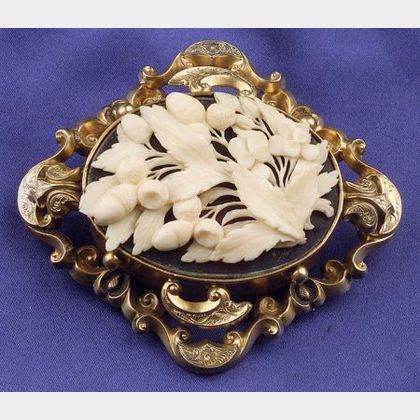 Victorian Gilt Silver and Ivory Pendant/Brooch