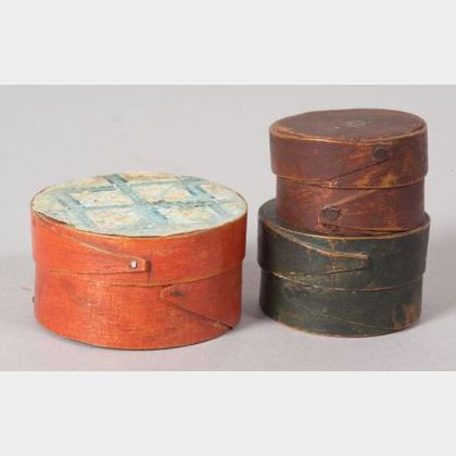 Three Round Miniature Painted Boxes
