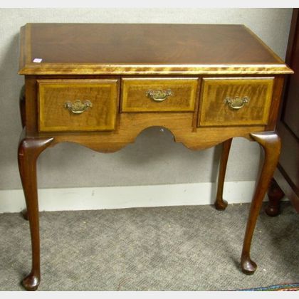 Queen Anne Style Inlaid Walnut and Burl Veneer Dressing Table. 