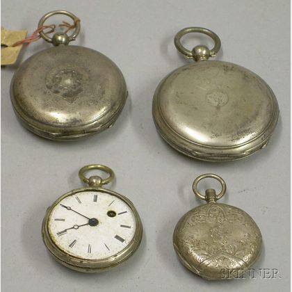 One English Sterling Silver and Three Swiss .800 or .935 Silver Pocket Watches