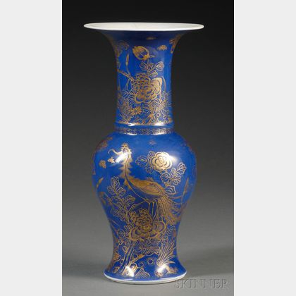 Gilt Decorated Blue Vase