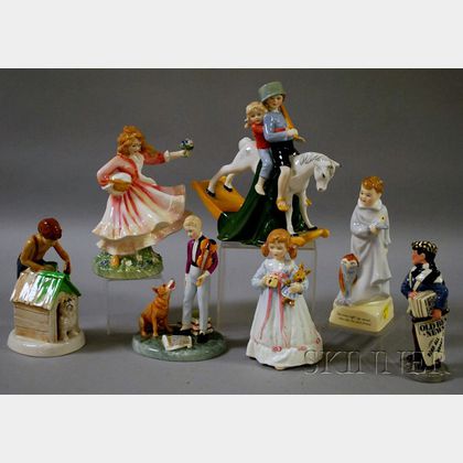 Seven Royal Doulton Porcelain Figures and Figural Groups Depicting Children