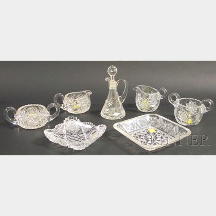 Seven Colorless Cut Glass Table Items