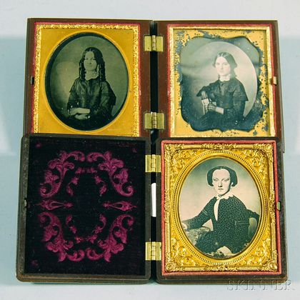 Sixth-plate Daguerreotype and Ambrotype Portraits of Two Sisters and a Daguerreotype Portrait of a Young Woman