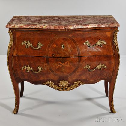 Louis XVI-style Marble-top Marquetry Commode