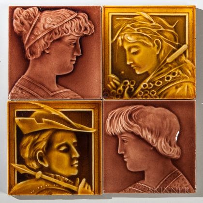 Four Hamilton Tile Works Art Pottery Tiles 