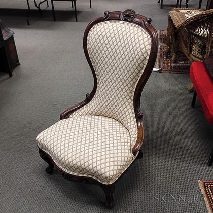Rococo Revival Carved and Upholstered Walnut Slipper Chair