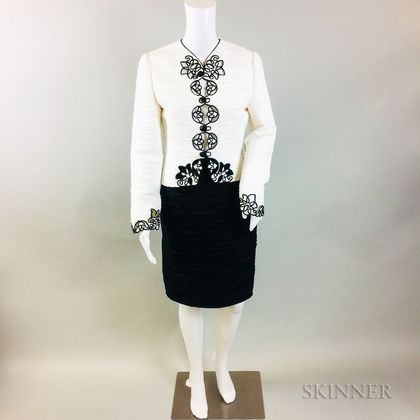 Mary McFadden Black and White Silk Suit