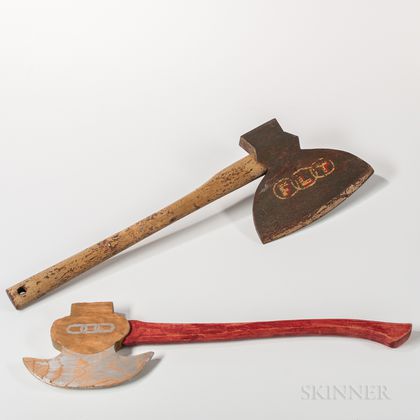 Two Painted Wood Odd Fellows Axes