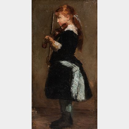 Attributed to William Morris Hunt (American, 1824-1879) or Henry Ossawa Tanner (American, 1859-1937),Girl with a Violin, Said to be Be