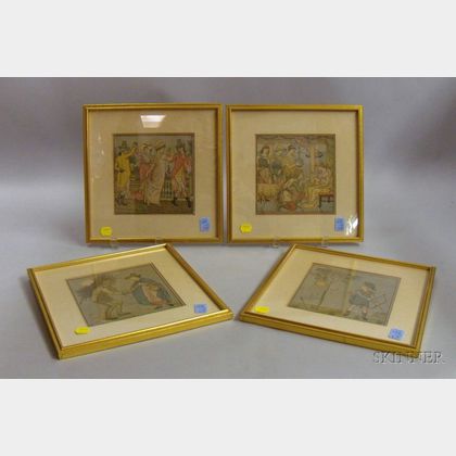 Set of Four Framed Walter Crane Woodblock Prints