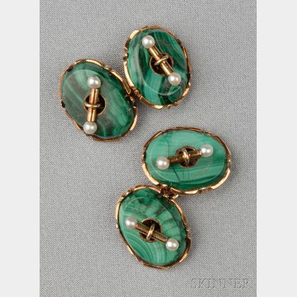 Antique 14kt Gold and Malachite Cuff Links