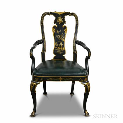 Queen Anne-style Green-painted Armchair