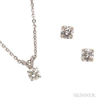 14kt White Gold and Diamond Earstuds and Pendant