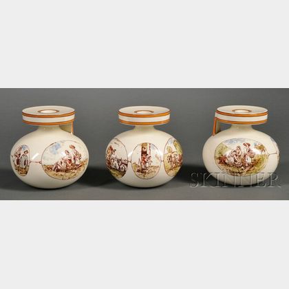 Three Wedgwood Queen's Ware Lessore Decorated Scent Bottles