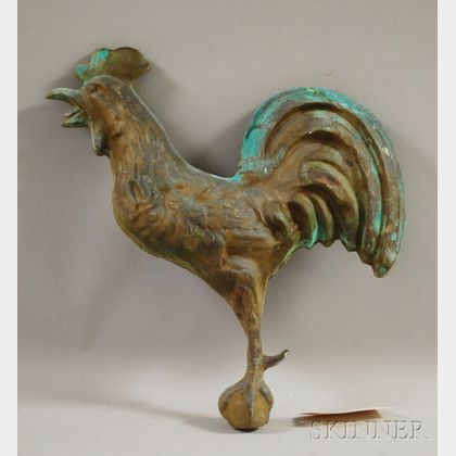 Patinated Molded Copper Full-body Rooster Weather Vane