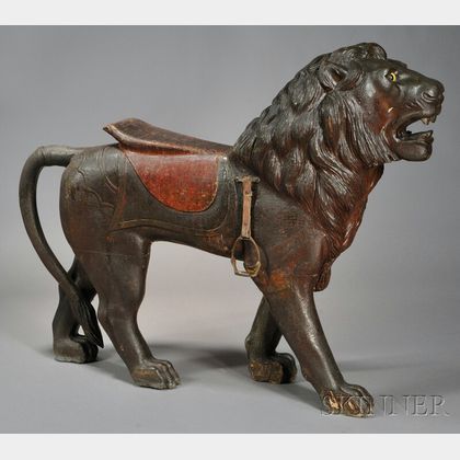 Polychrome Carved Lion Carousel Figure