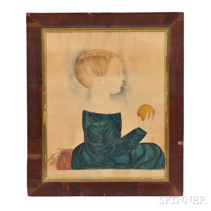 Mary B. Tucker (Massachusetts, 1784-1853) Profile Portrait of a Boy Holding an Orange.