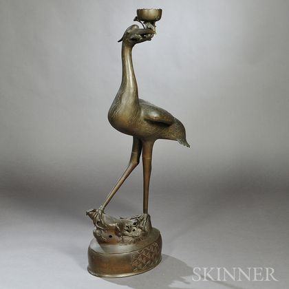 Silvered Bronze Model of a Crane