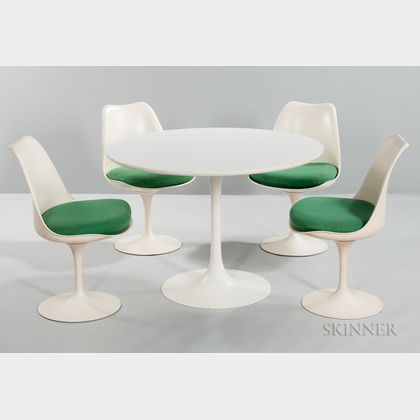 Saarinen-style Tulip Table and Four BR51 Chairs 