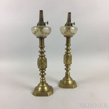 Pair of Brass and Glass "The Diamond Prince" Peg Lamps