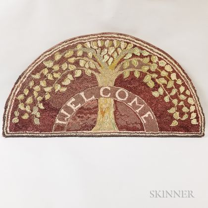 Mounted Tree of Life Demilune Hooked "Welcome" Rug