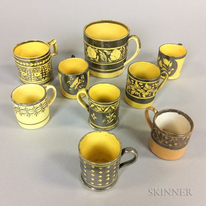 Nine Yellow-glazed Silver Lustre Ceramic Cups