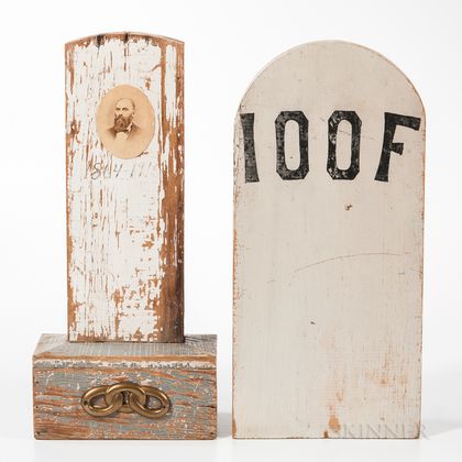 Two Painted Wood Odd Fellows Tombstones