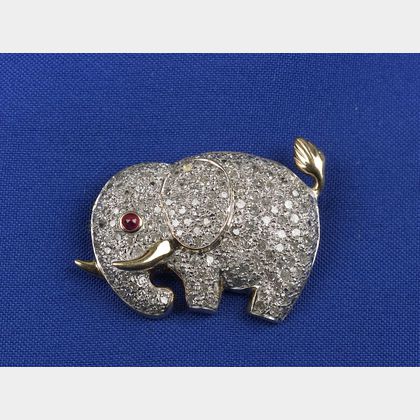 Pave Diamond Elephant Pin