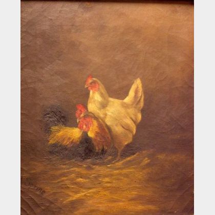Framed Oil of Chickens