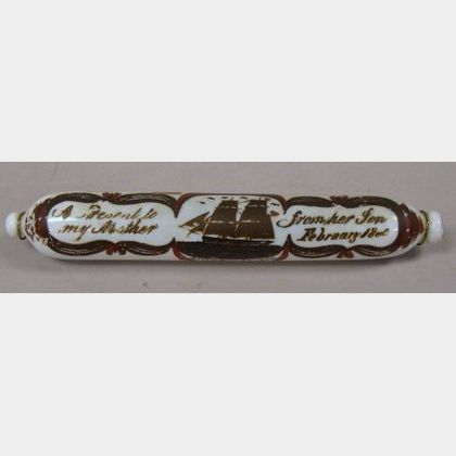 British Enameled Decorated Glass Whimsey Rolling Pin