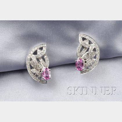 18kt White Gold, Pink Sapphire and Diamond Earclips
