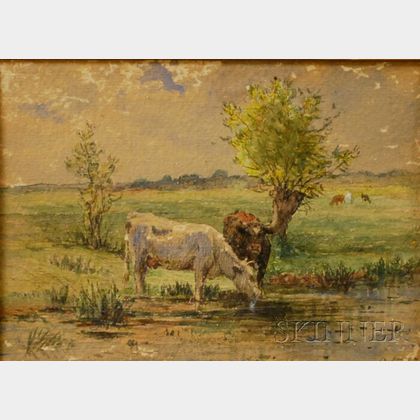 Attributed to Charles Franklin Pierce (American, 1844-1920) Cows Watering