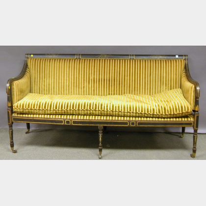 Regency Upholstered Partial-gilt and Paint-decorated Ebonized Sofa