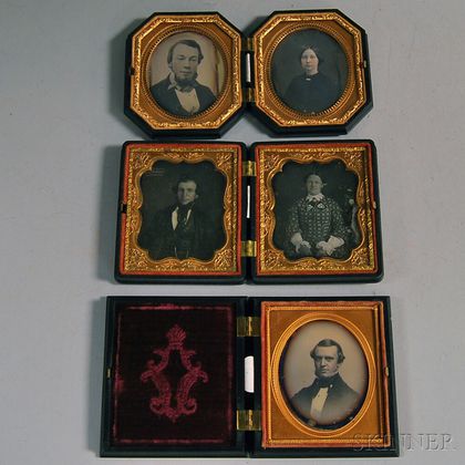 Sixth-plate Daguerreotype Portraits of a Bearded Man and Two Sets of Husband and Wife Portraits