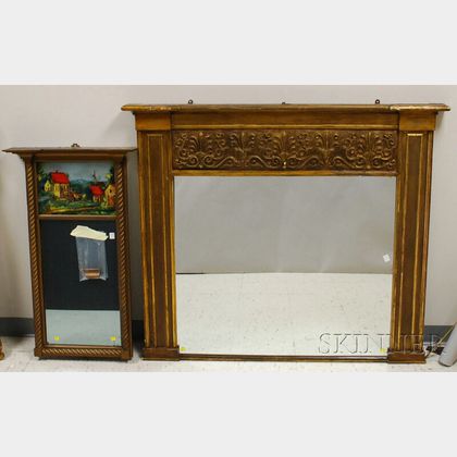 Empire Gilt and Painted Wood and Gesso Overmantel Mirror and a Gold-painted Federal-style Tabernacle Mirror