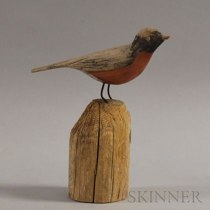 Carved and Painted Robin Figure