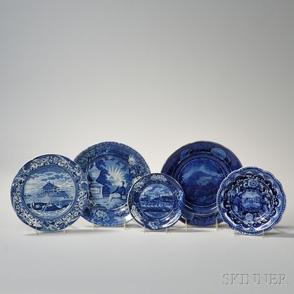 Five Historical Blue Staffordshire Plates