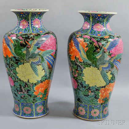 Pair of Famille Noir Vases