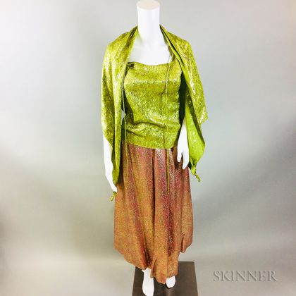 Vintage Mary McFadden Green and Pink Silk Outfit