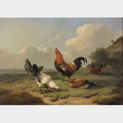 Cornelius van Leemputten (Belgian, 1841-1902) Chickens