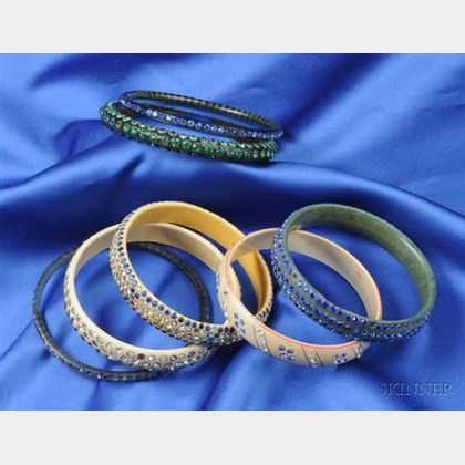 Group of Seven Celluloid and Rhinestone Sparkle Bangles