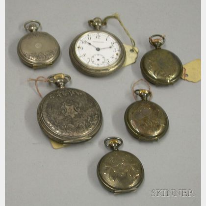 Three Sterling Silver Hunter Case and Open Face Pocket Watches and Three Sterling Silver Hunter Case Pocket Wat... 