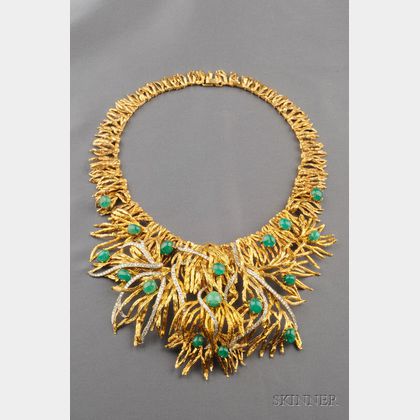 18kt Gold, Platinum, Emerald, and Diamond "Voodoo" Necklace, Marianne Ostier