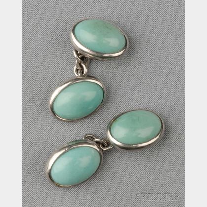 Platinum and Turquoise Cuff Links